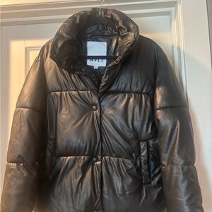 NVLT Black Quilted Faux-Leather Puffer Jacket